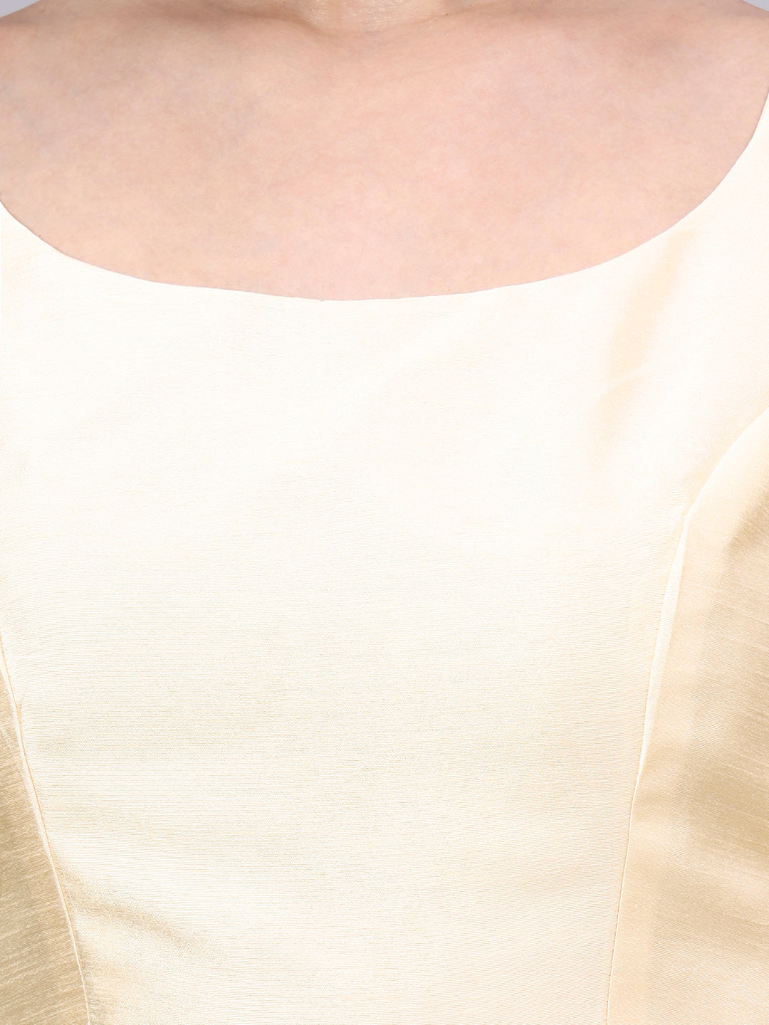 Cream Princess Cut Dupion Silk Blouse for Women