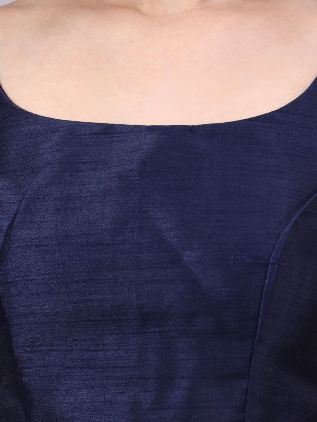 Navy Blue Princess Cut Dupion Silk Blouse for Women