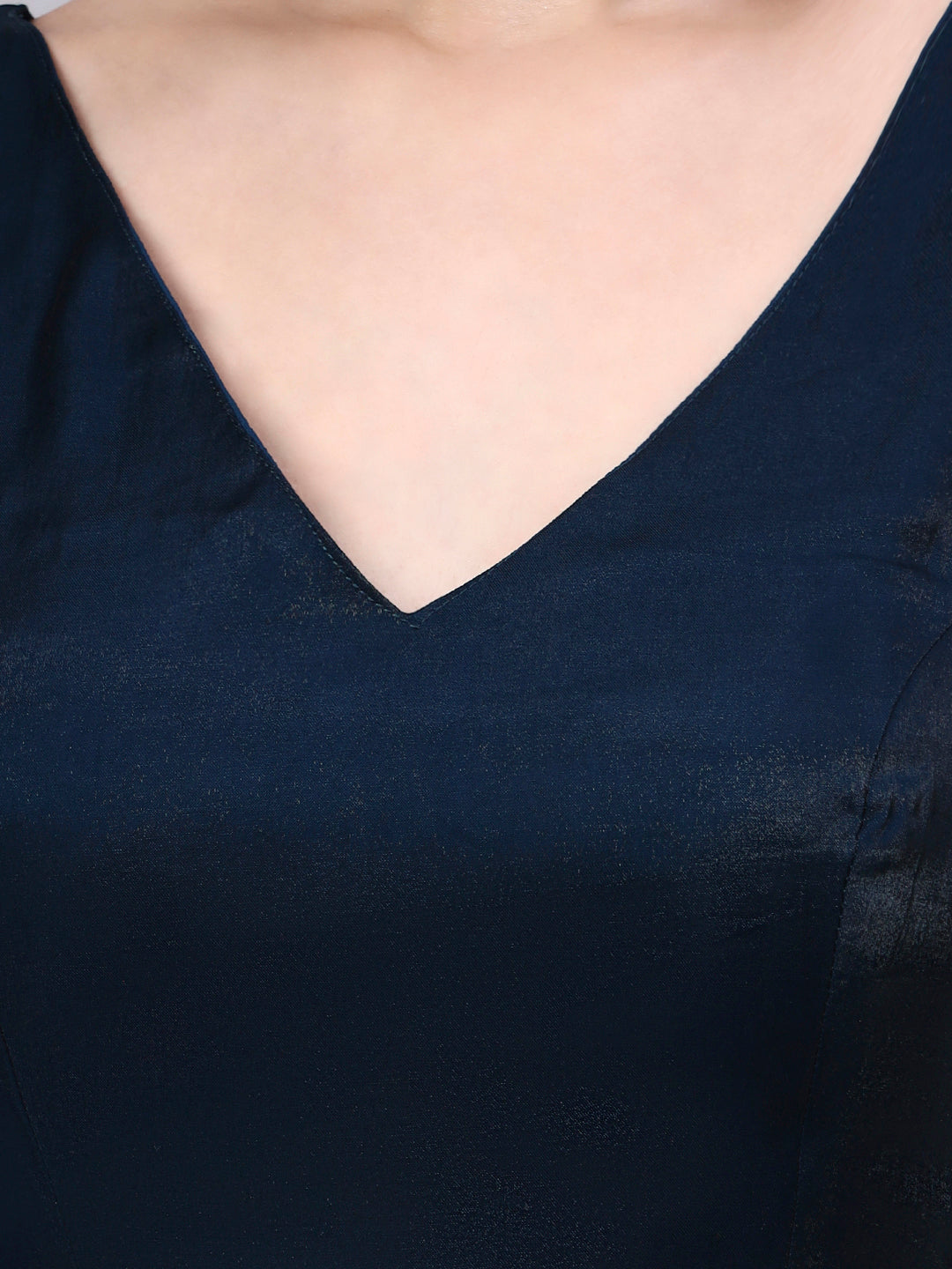 Navy Blue Padded Satin Cotton Glass Silk Blouse for Women