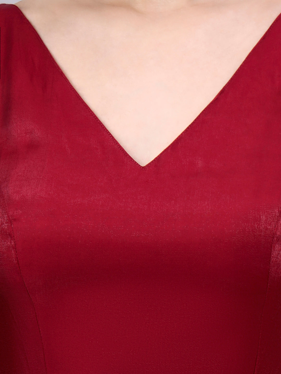 Red Padded Satin Cotton Glass Silk Blouse for Women