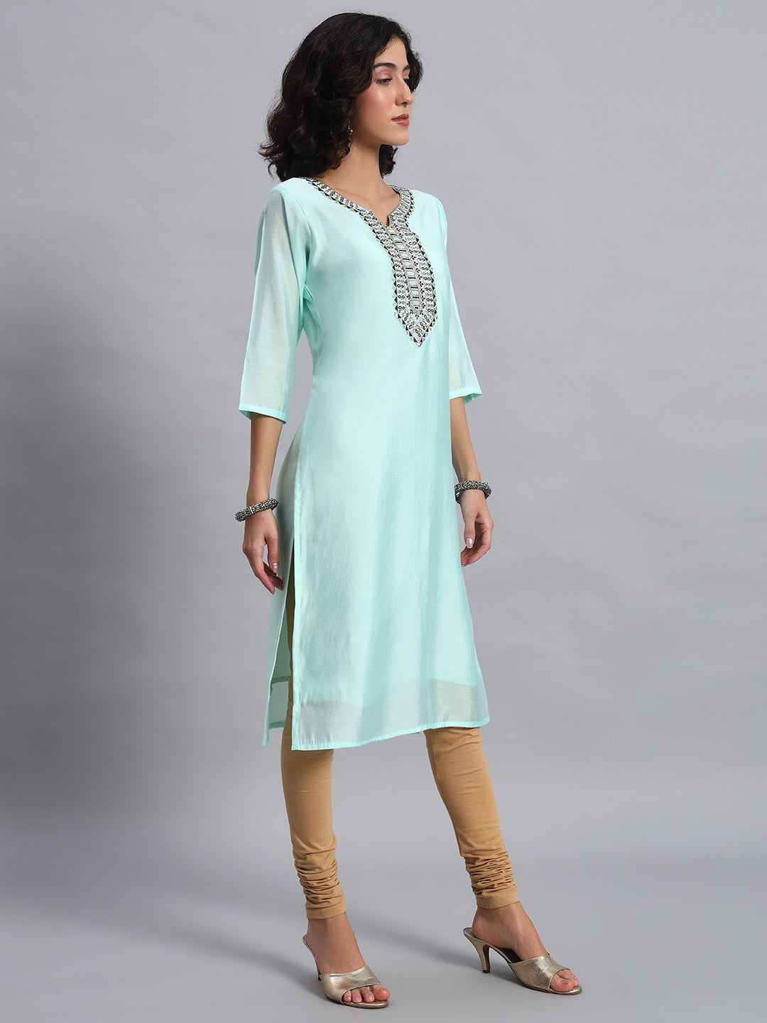 Mint green straight kurta