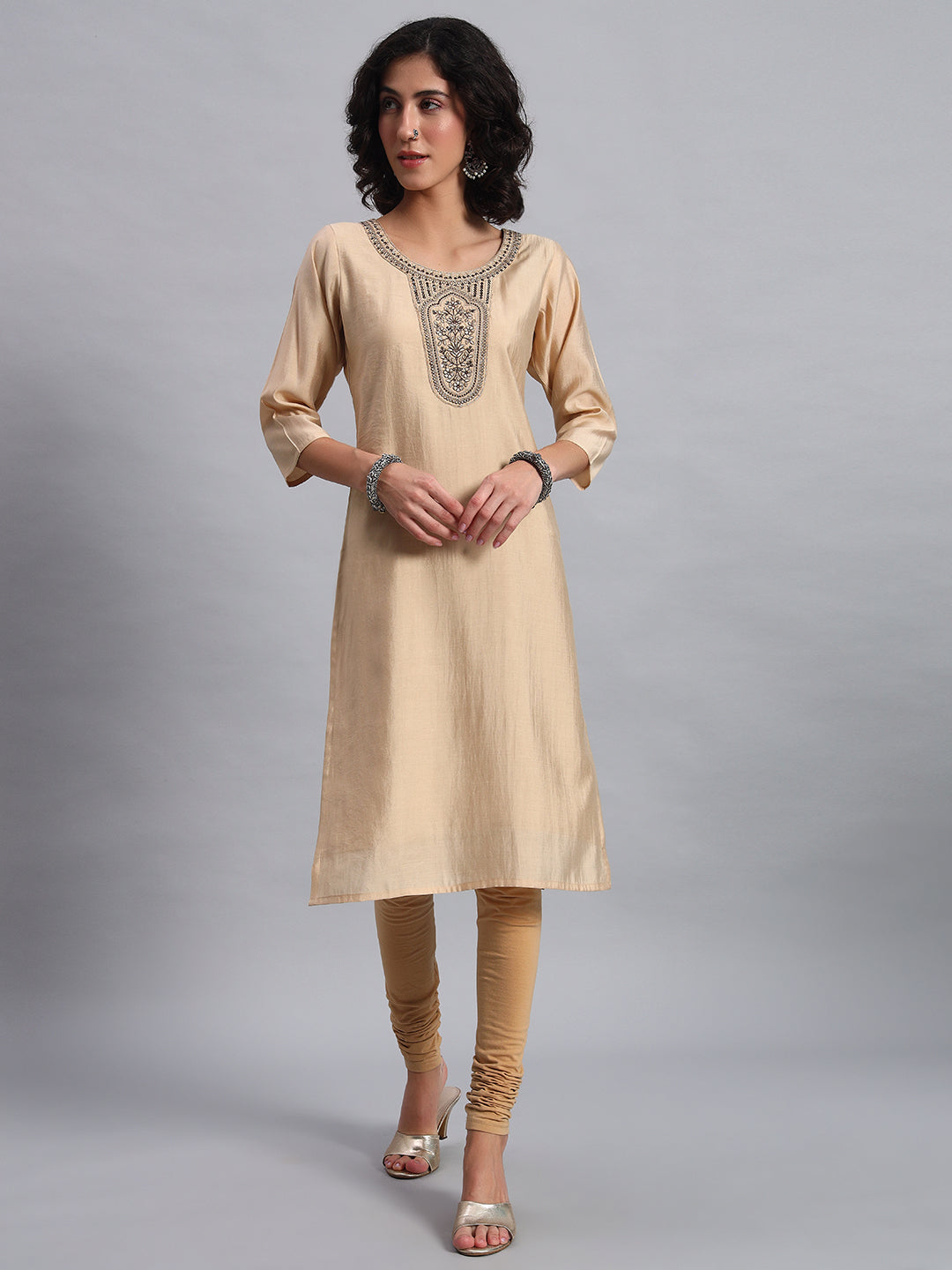 Champagne beige straight-fit kurta