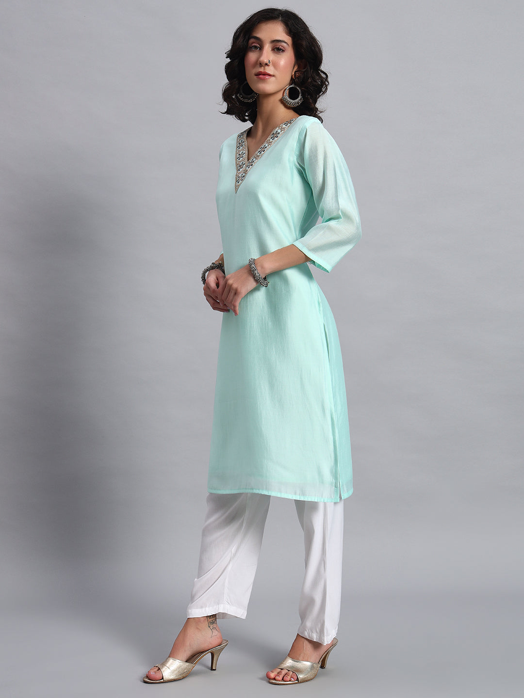 Mint aqua straight kurta