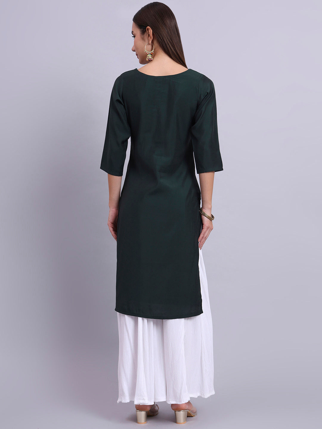 Bottle Green Embroidered Straight Kurta