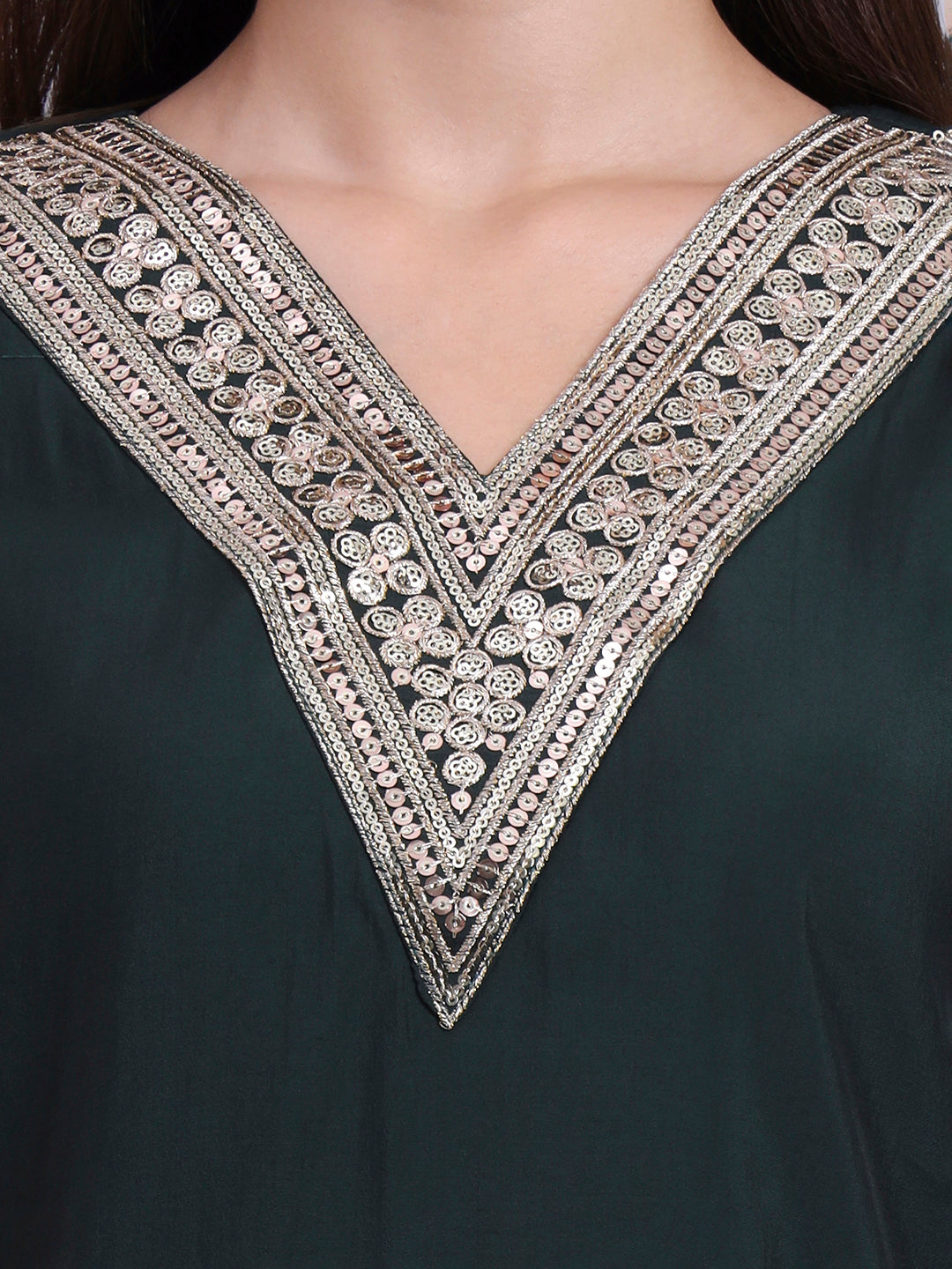 Bottle Green Embroidered Straight Kurta