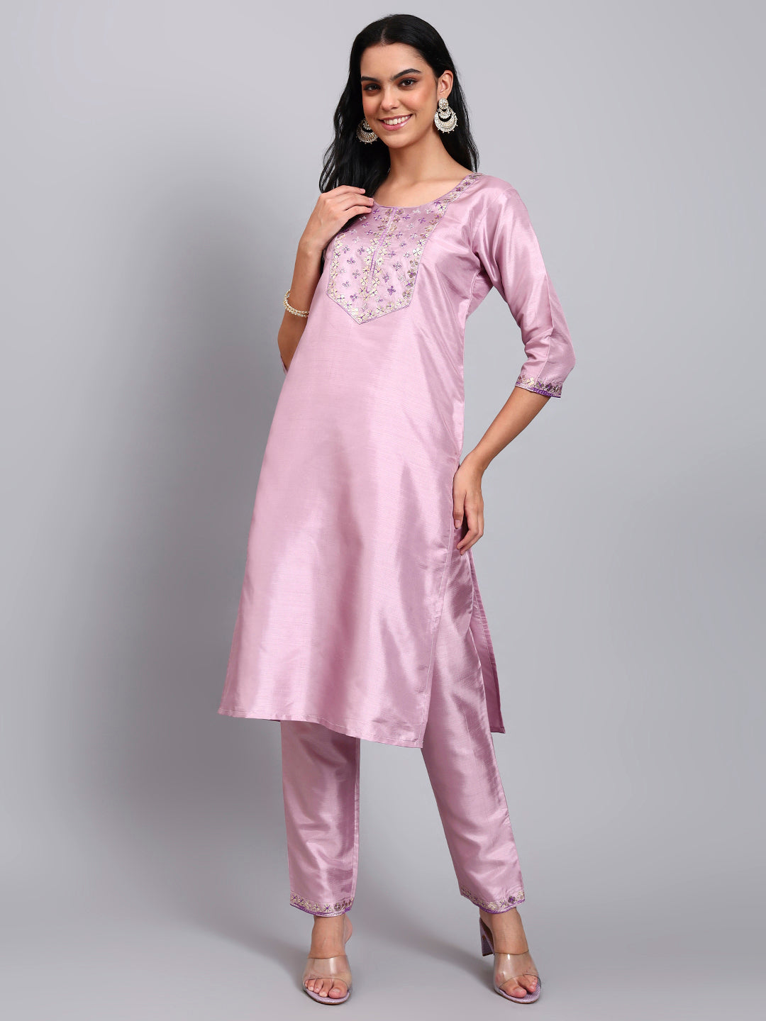 Light Pink Embroidered Straight Kurta set