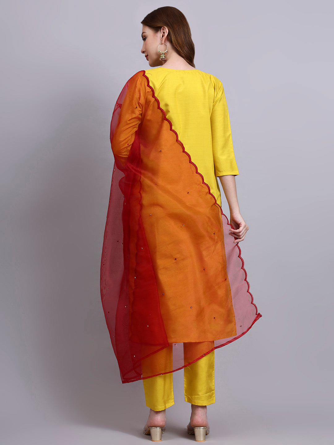 Yellow Embroidered Kurti Set with Dupatta