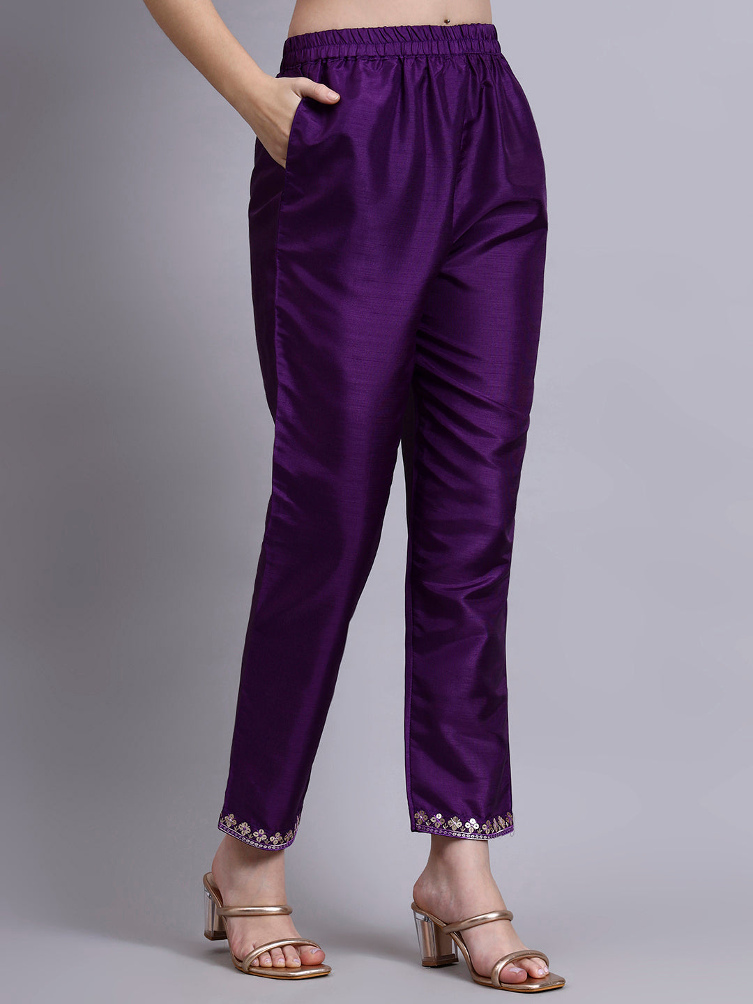 Purple Embroidered Silk Kurti Set with Organza Dupatta