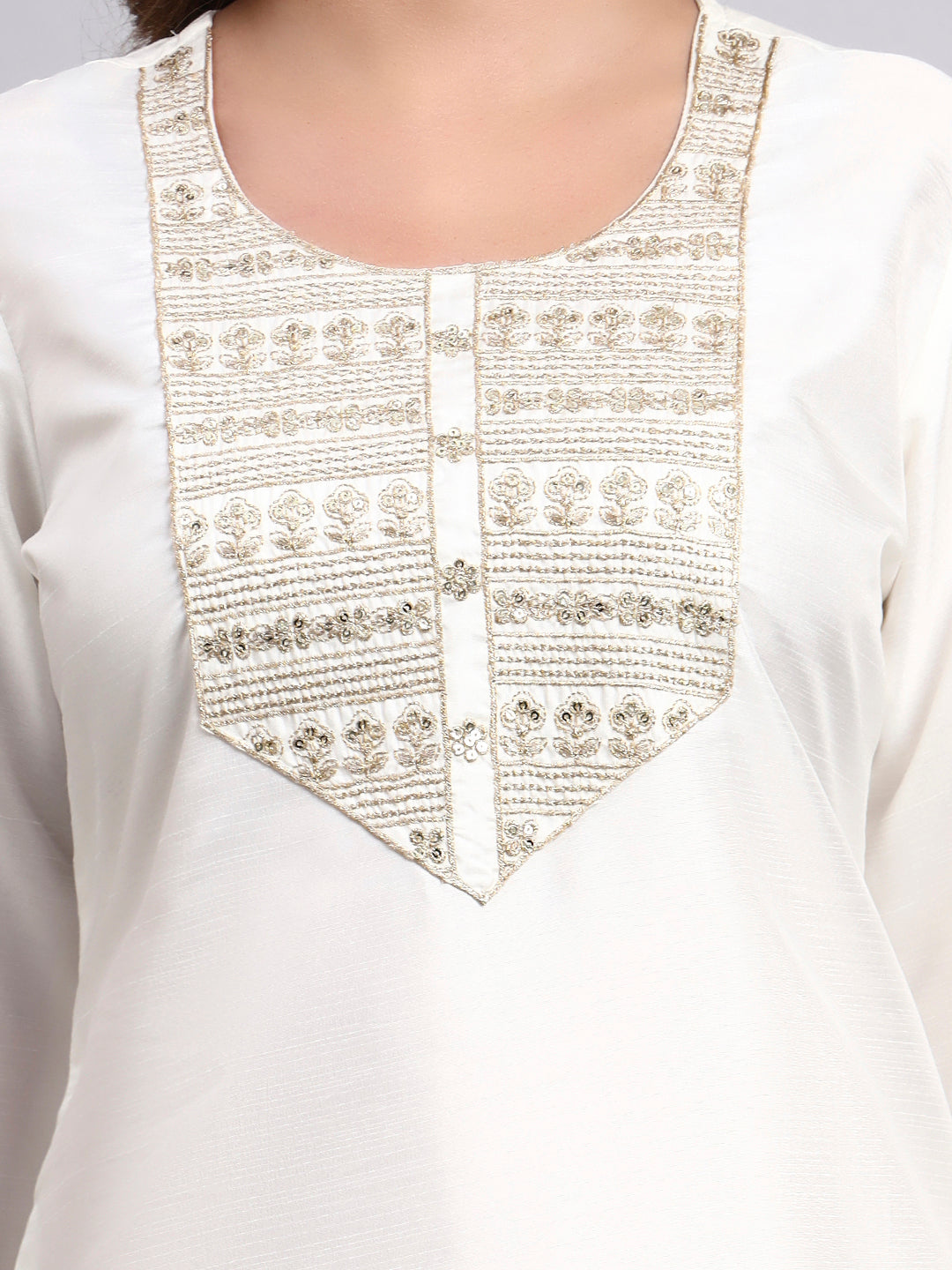 Ivory Embroidered Kurti Set