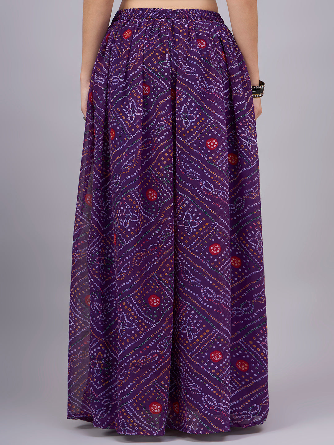 Wine Bandhani Print Flowy Lehenga Skirt