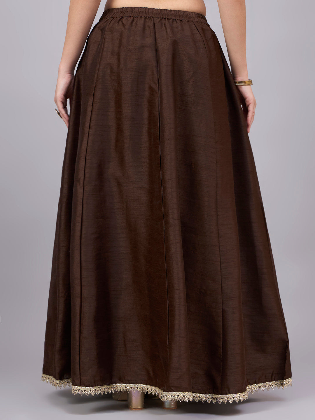Coffee Embroidered Border Flowy Skirt