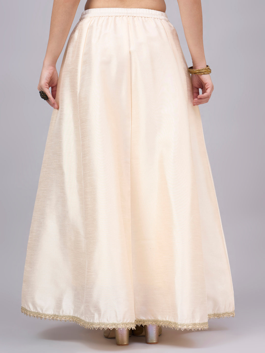 Cream Embroidered Border Flowy Skirt