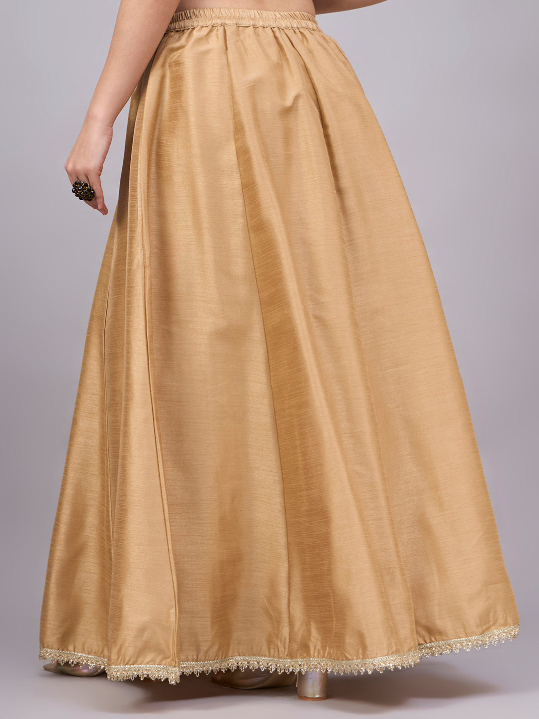 Khaki Embroidered Border Flowy Skirt