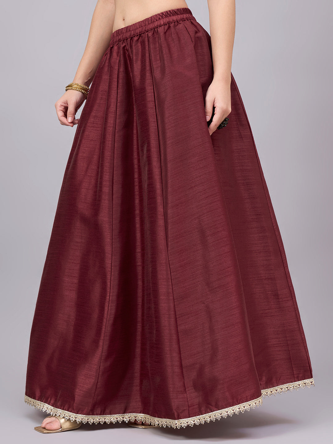 Maroon Embroidered Border Flowy Skirt
