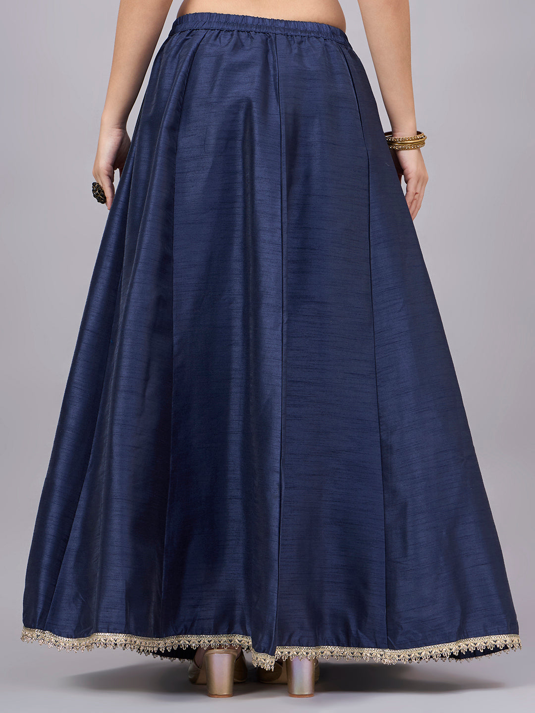 Blue Embroidered Border Flowy Skirt