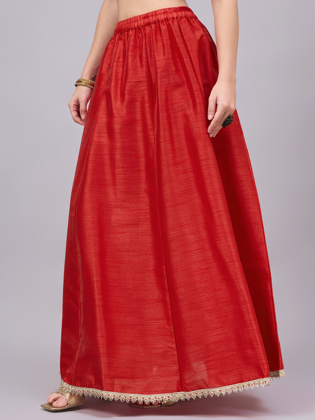 Red Embroidered Border Flowy Skirt