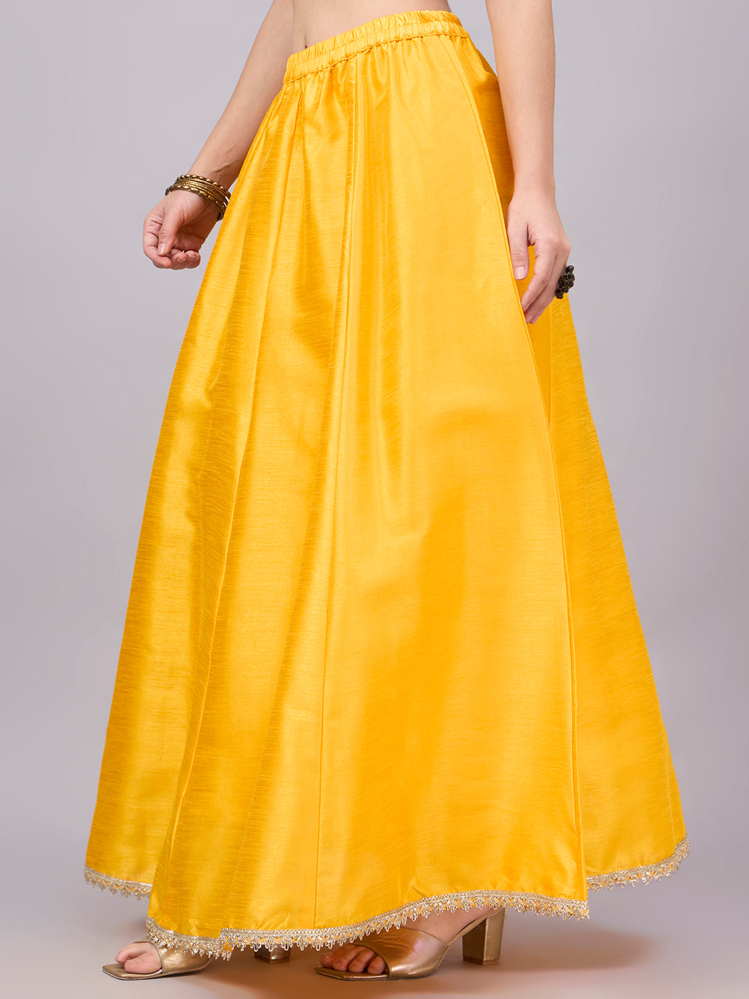 Yellow Embroidered Border Flowy Skirt
