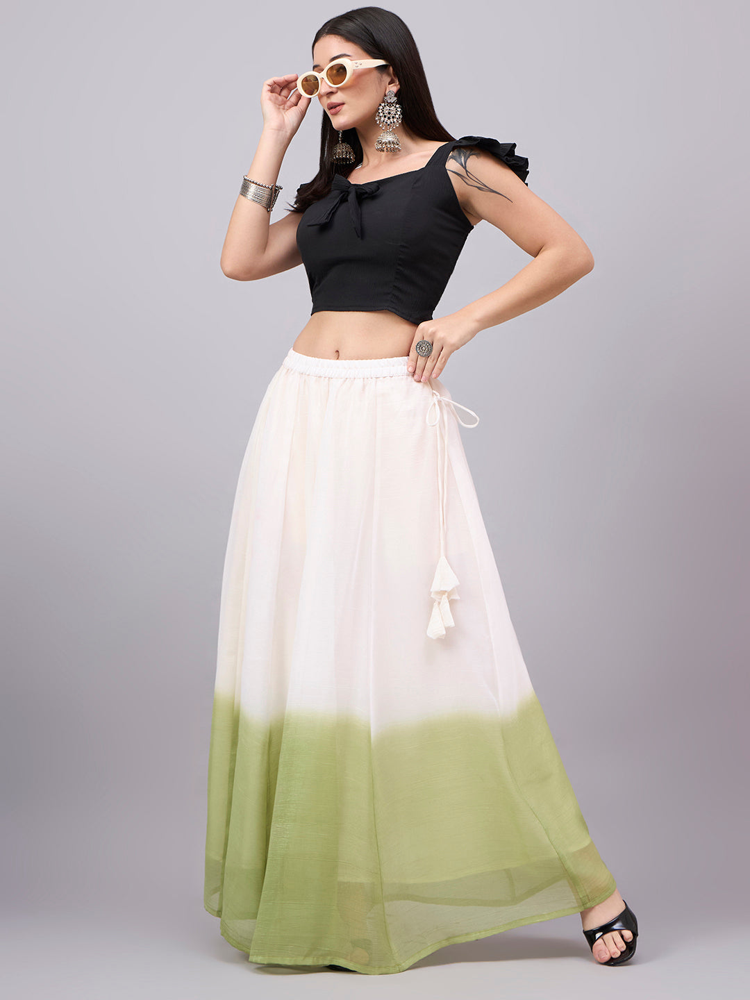 Women's Ivory & Sage Ombre Flowy Skirt