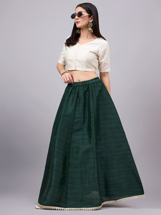 Olive Embroidered Border Flowy Skirt