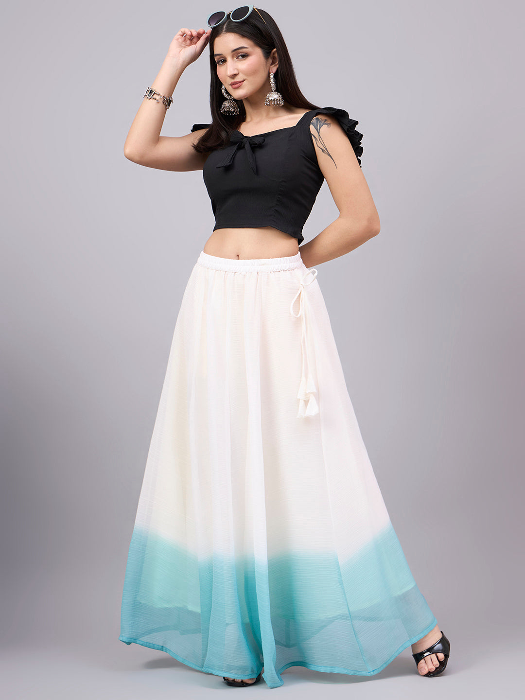 White & Aqua Ombre Flowy Skirt