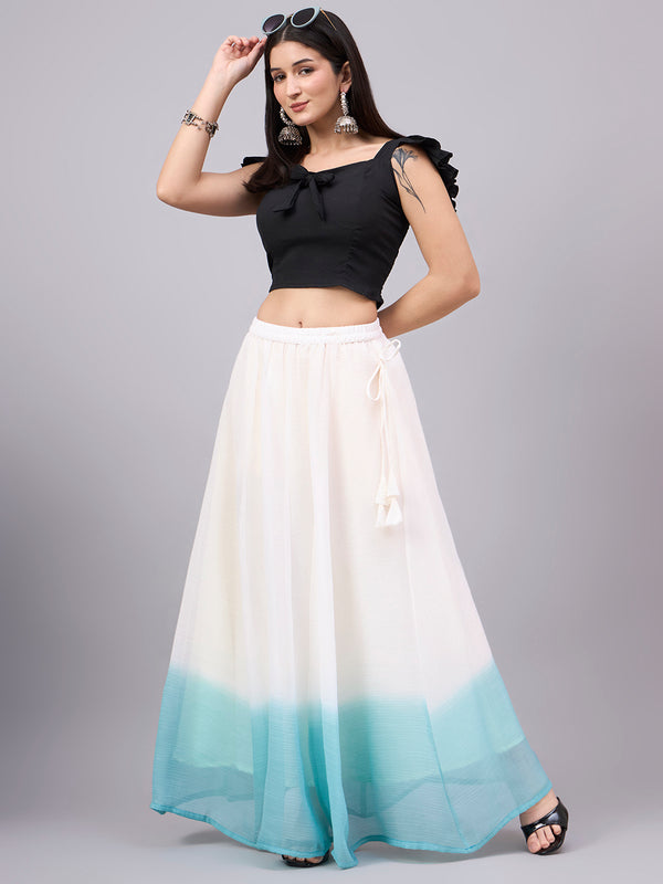 White & Aqua Ombre Flowy Skirt
