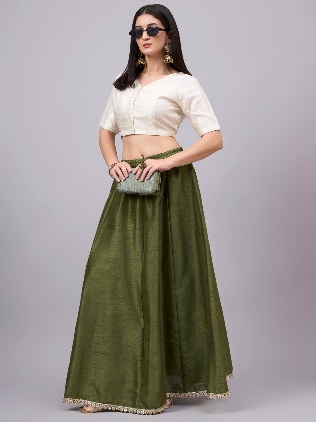 Mehndi Embroidered Border Flowy Skirt