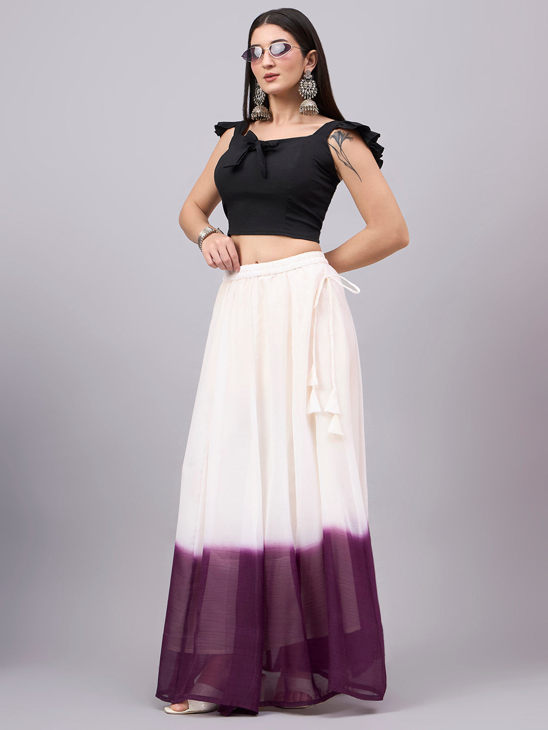 Wine Ombre Flowy Skirt