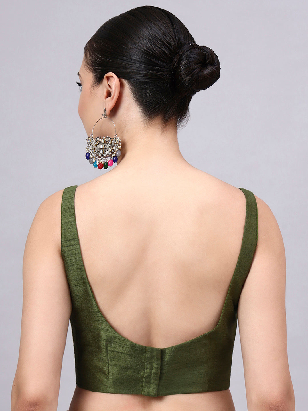 Mahendi Green Princess Cut Dupion Silk Blouse for Women