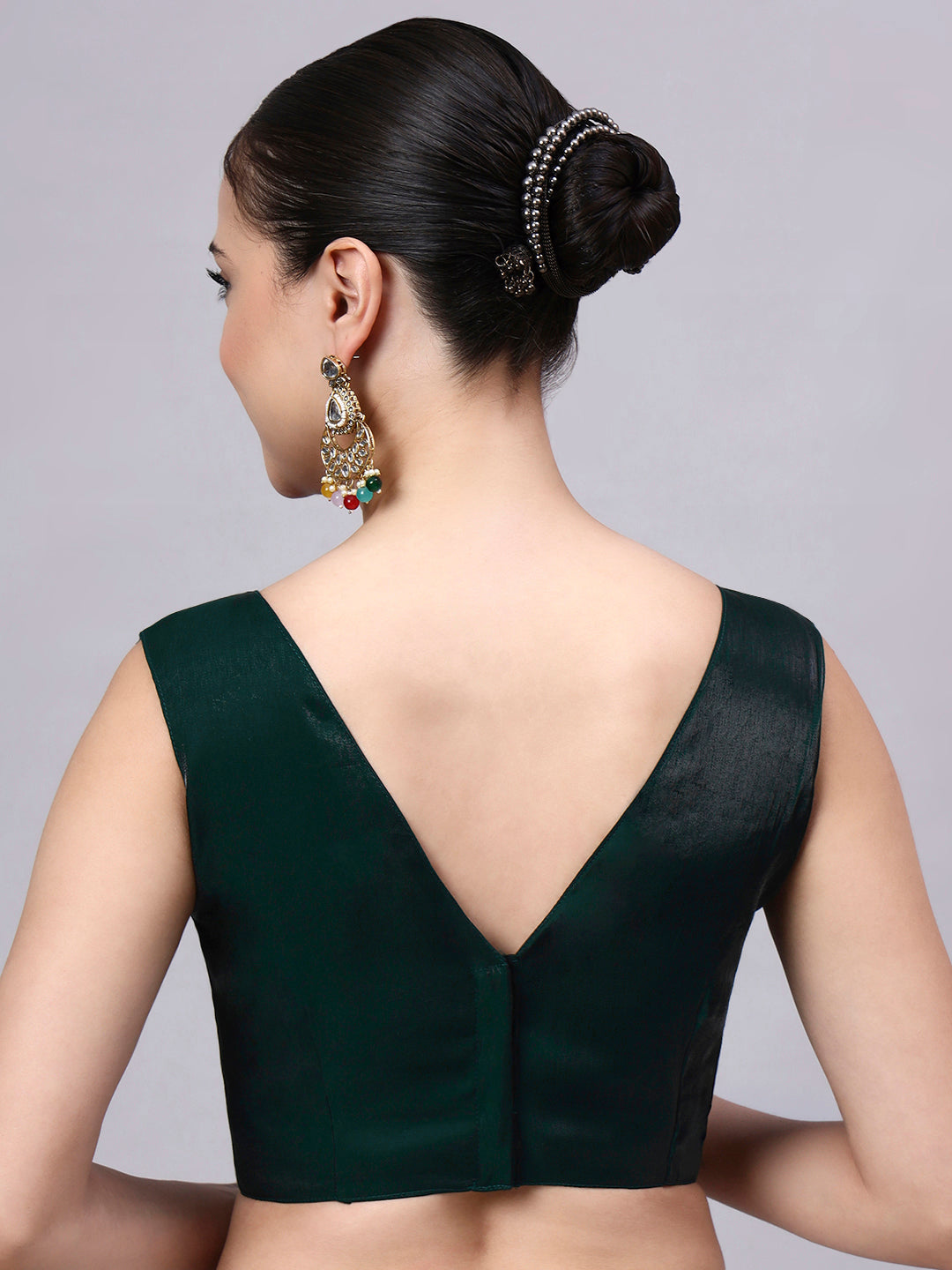Bottle Green Padded Satin Cotton Glass Silk Blouse for Women