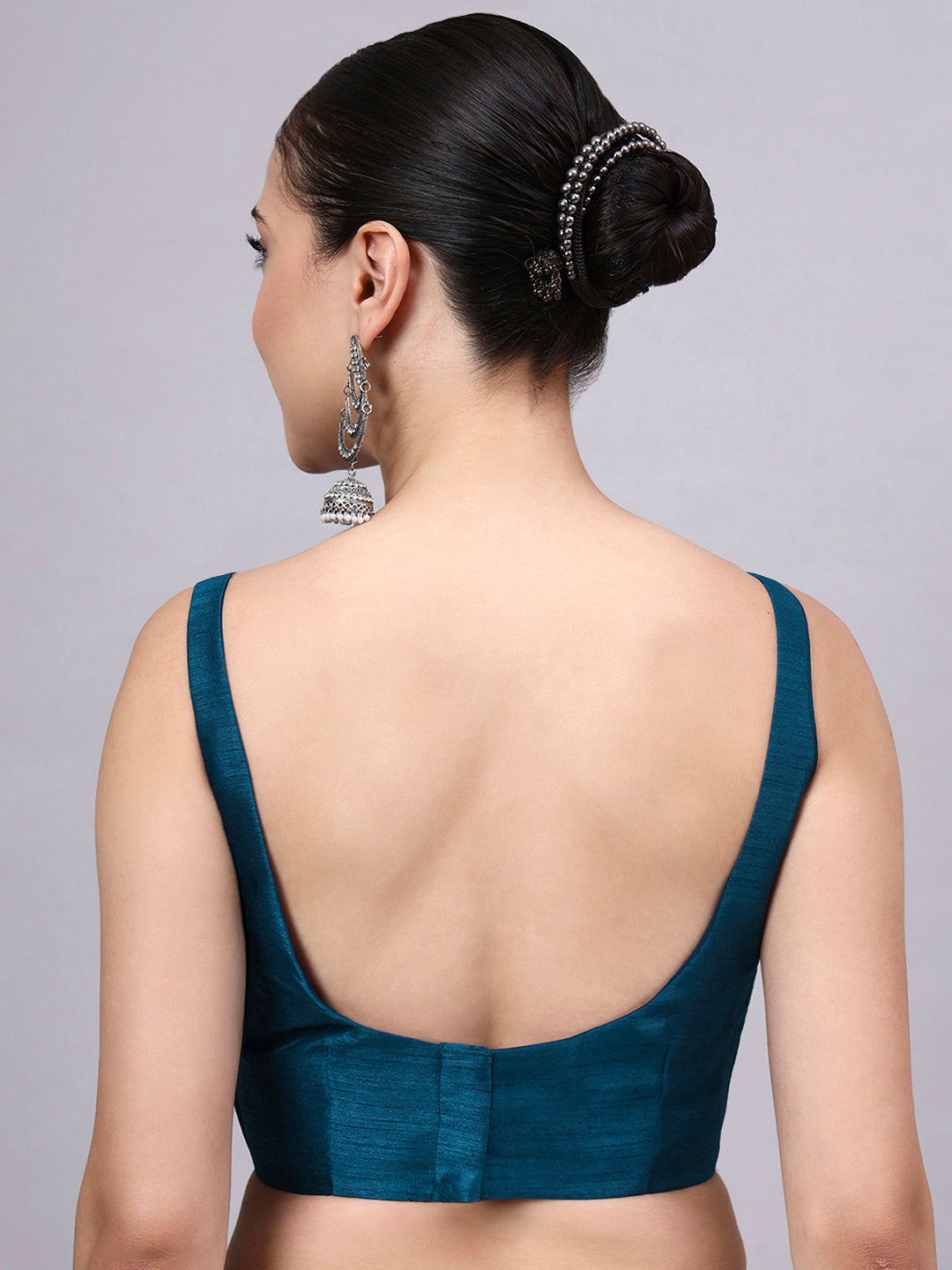 Petrol Blue Princess Cut Dupion Silk Blouse for Women