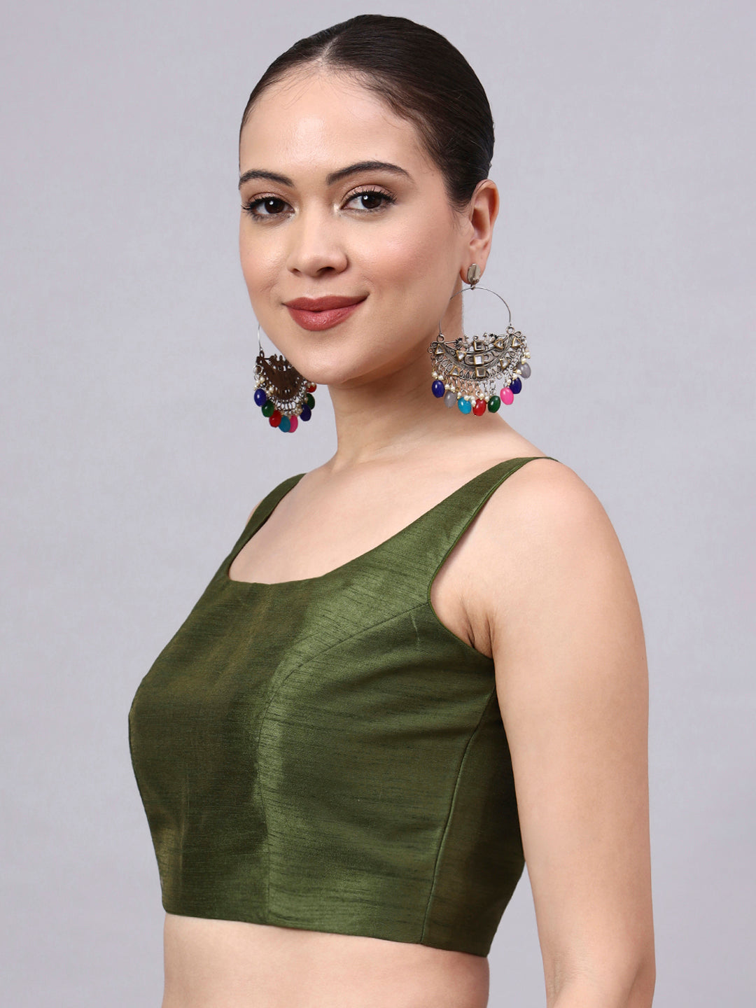 Mahendi Green Princess Cut Dupion Silk Blouse for Women