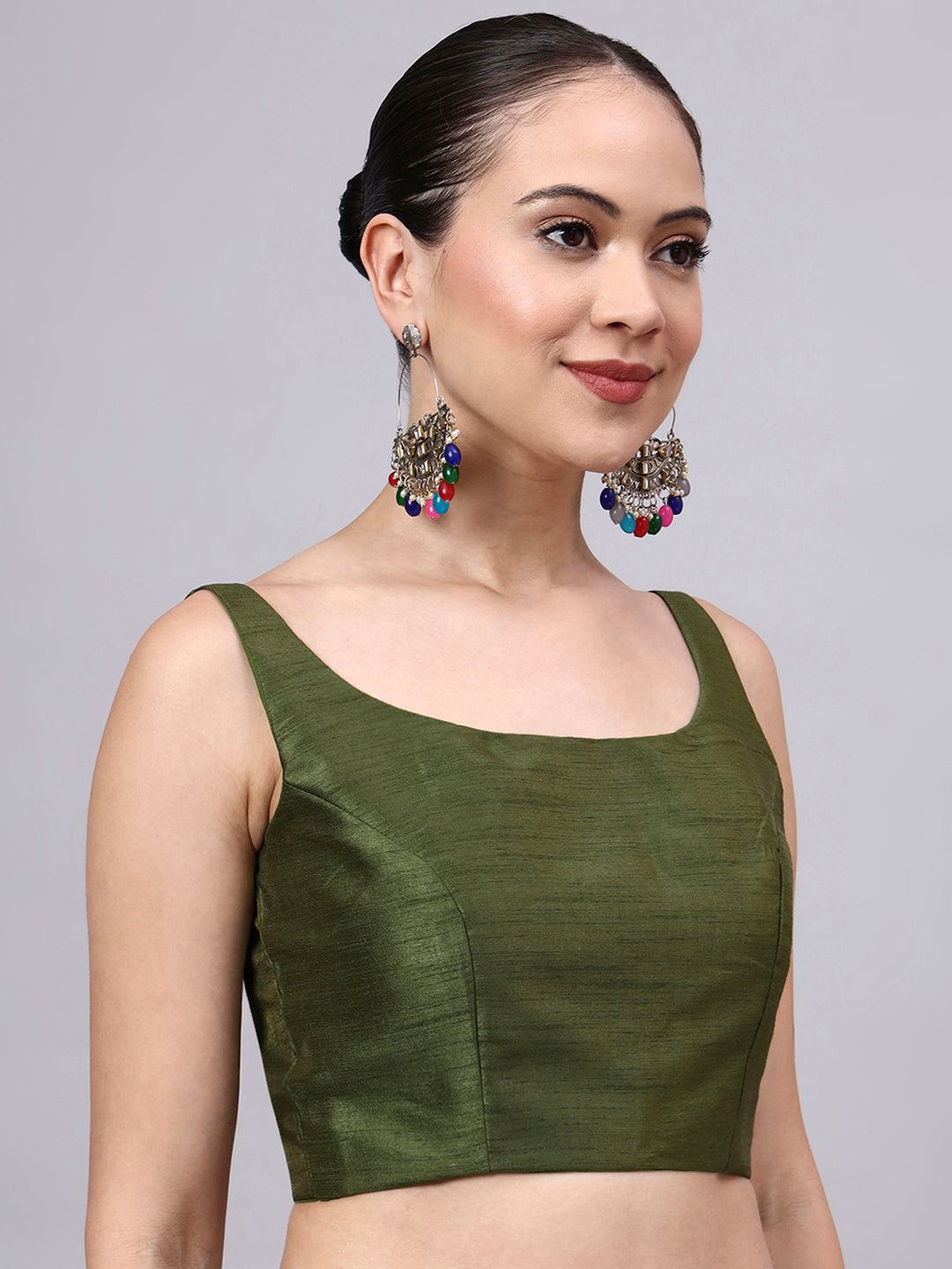 Mahendi Green Princess Cut Dupion Silk Blouse for Women