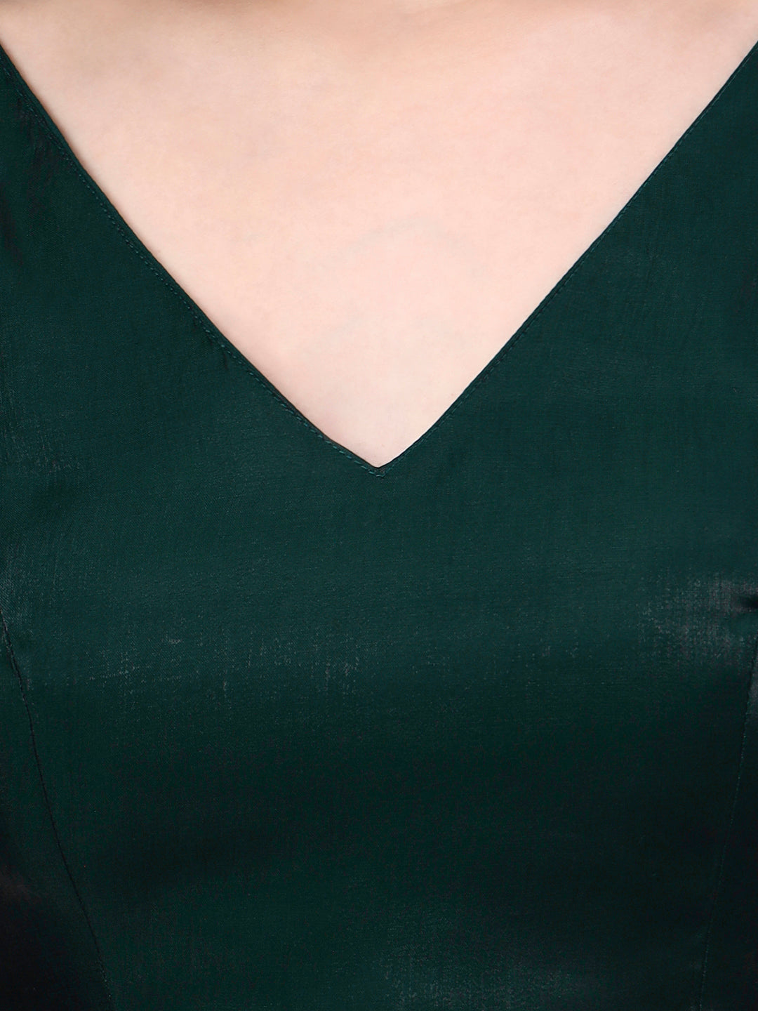 Bottle Green Padded Satin Cotton Glass Silk Blouse for Women