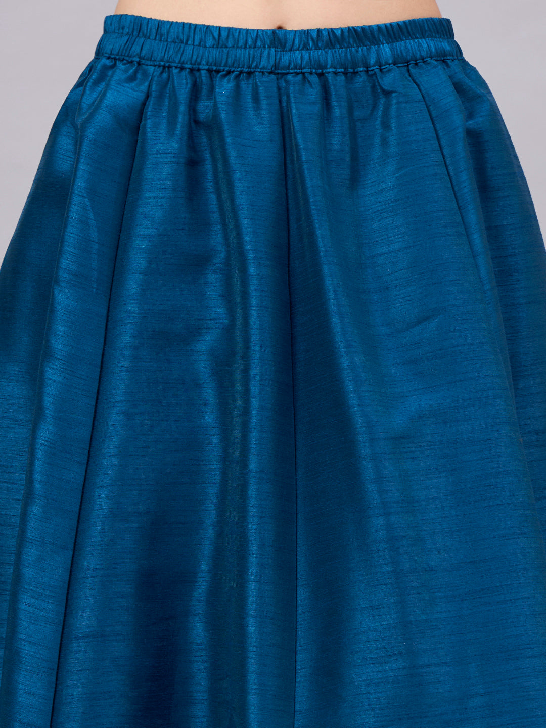 Petrol-Blue Embroidered Border Flowy Skirt