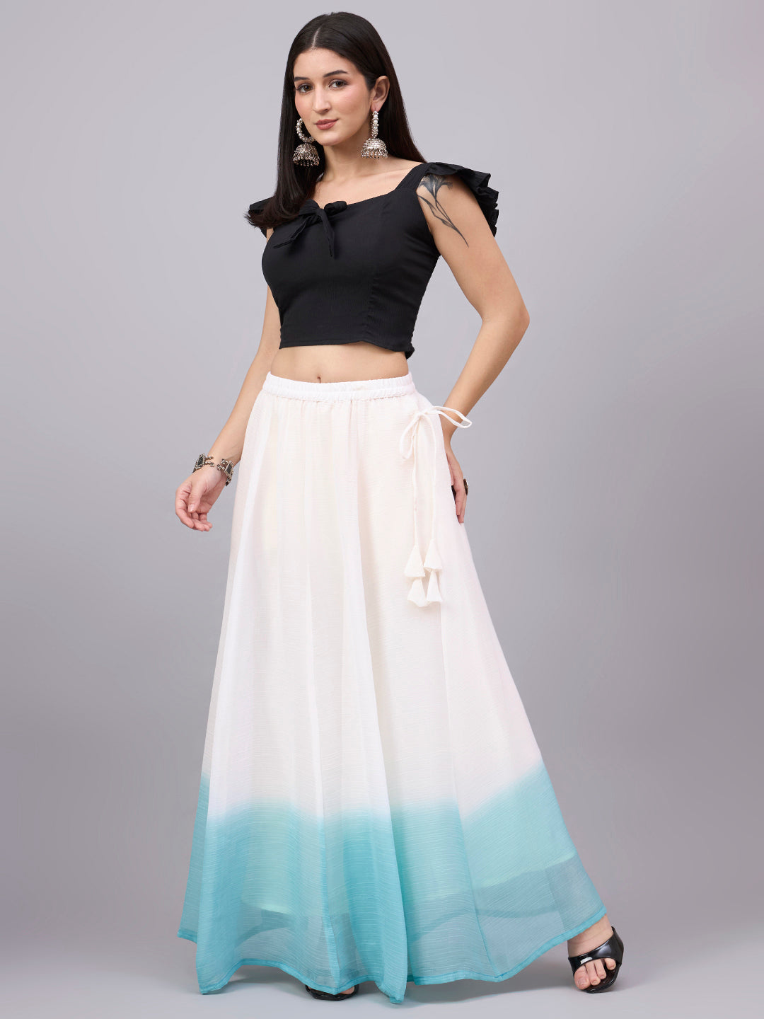 White & Aqua Ombre Flowy Skirt