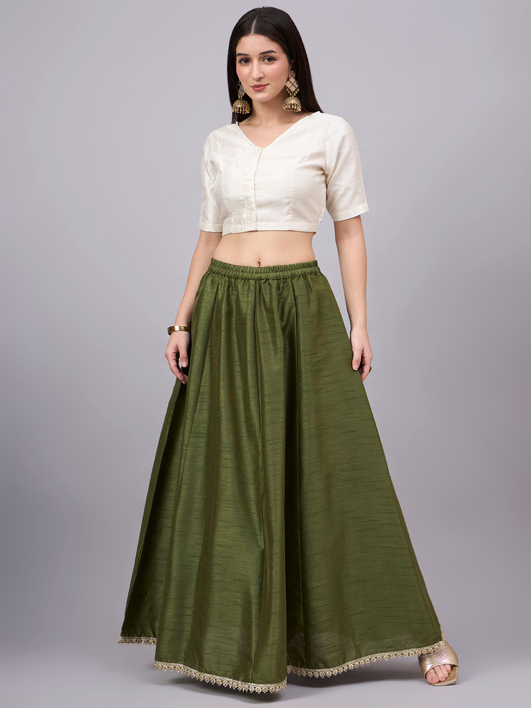 Mehndi Embroidered Border Flowy Skirt