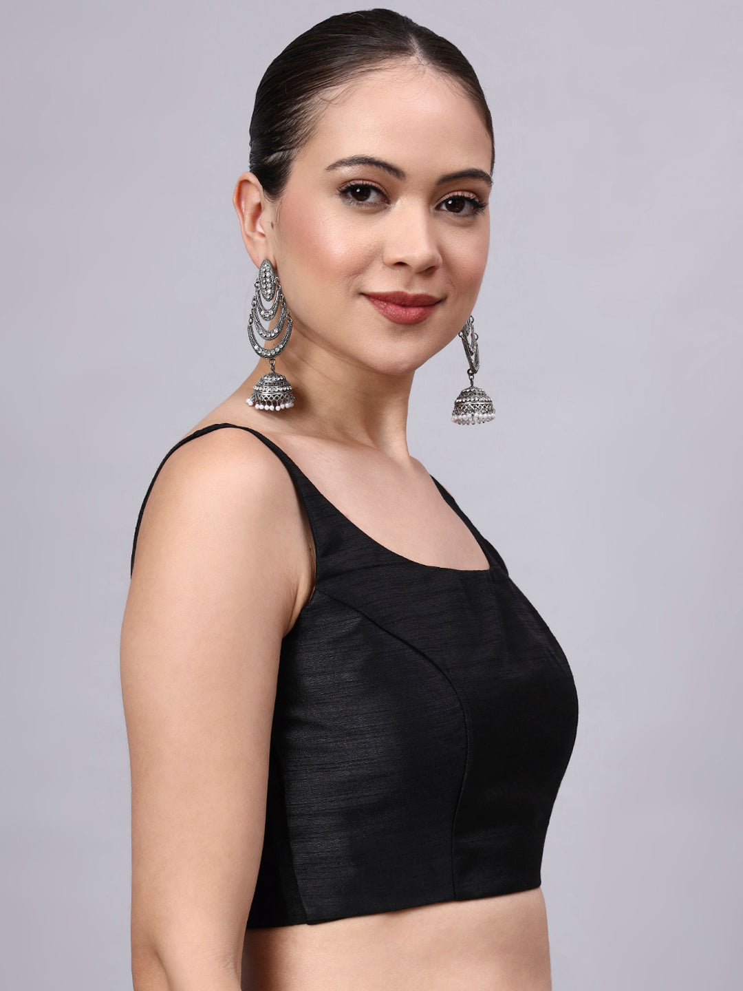 Black Dupion Silk Princess Cut Blouse – Ready to Wear