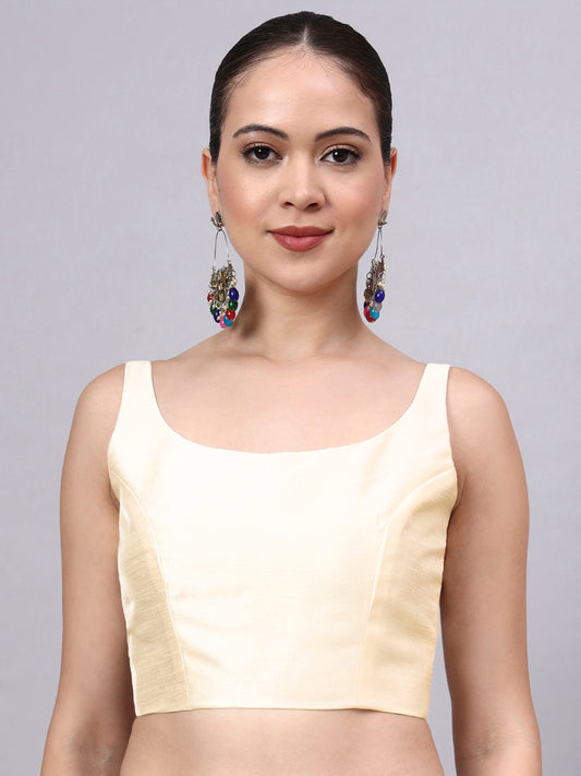 Cream Princess Cut Dupion Silk Blouse for Women