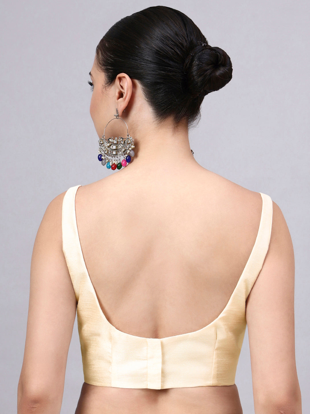 Cream Princess Cut Dupion Silk Blouse for Women