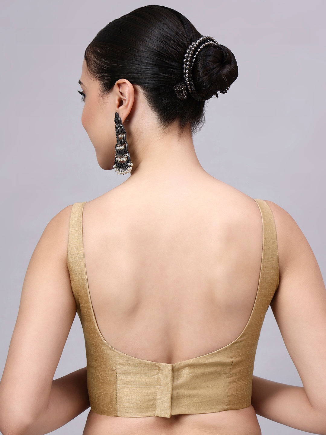 Khaki Princess Cut Dupion Silk Blouse for Women