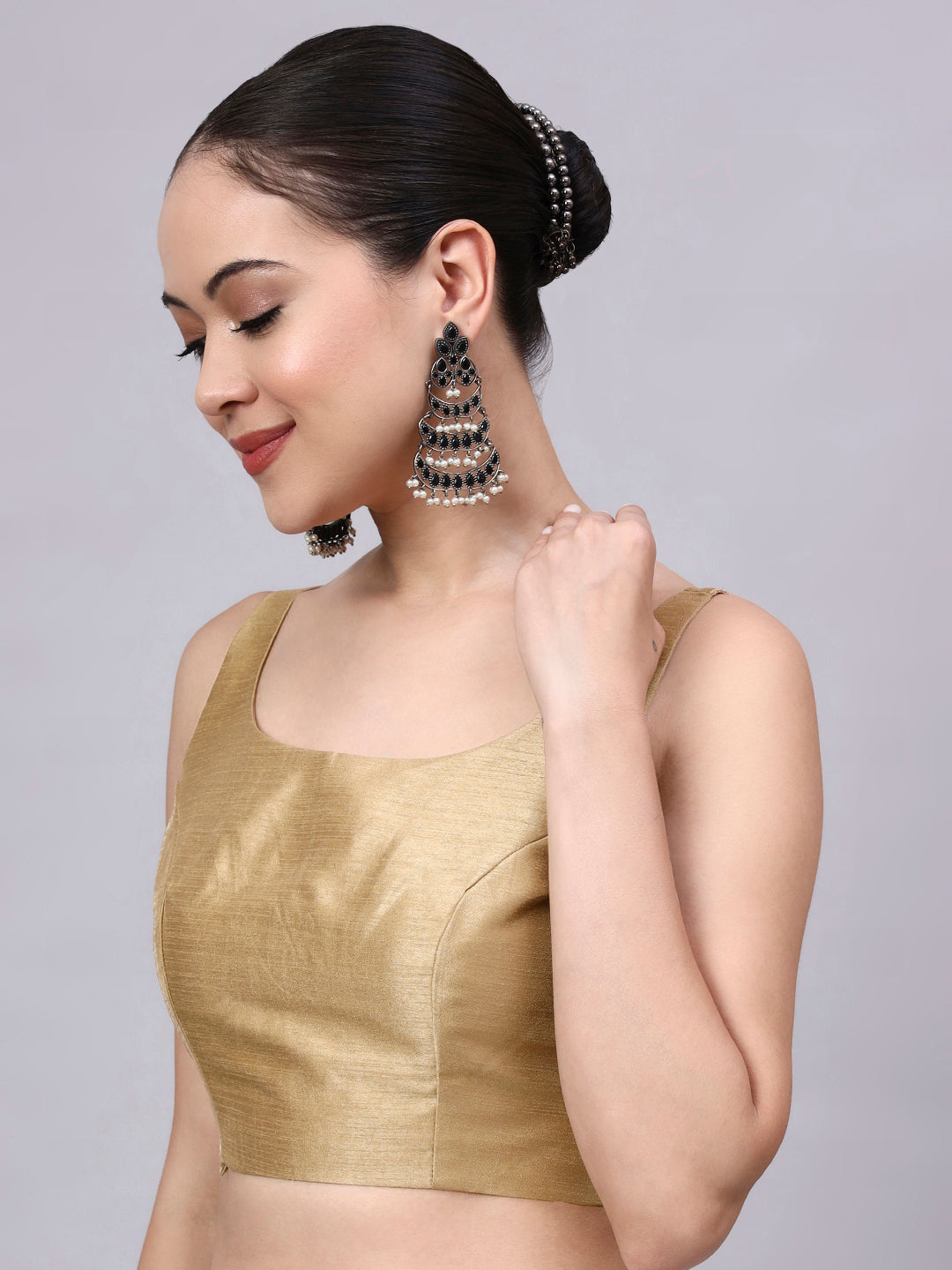 Khaki Princess Cut Dupion Silk Blouse for Women