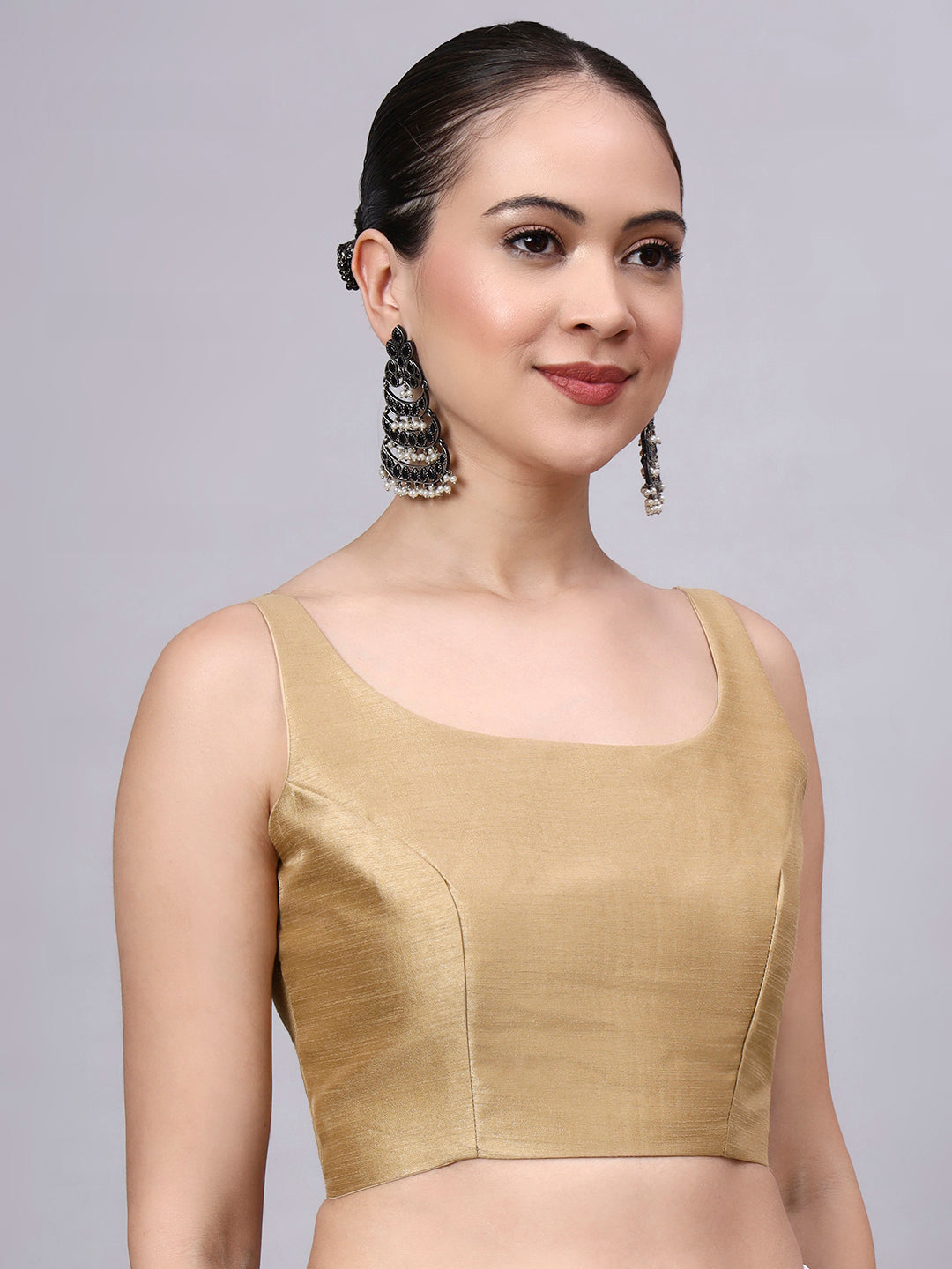 Khaki Princess Cut Dupion Silk Blouse for Women