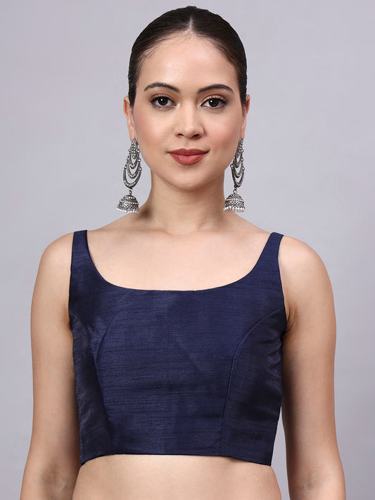 Navy Blue Princess Cut Dupion Silk Blouse for Women