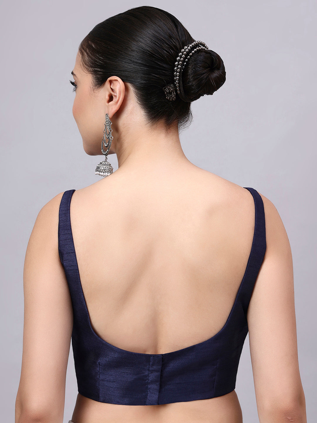 Navy Blue Princess Cut Dupion Silk Blouse for Women