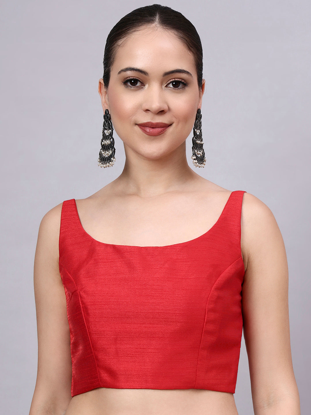 Red Princess Cut Dupion Silk Blouse for Women