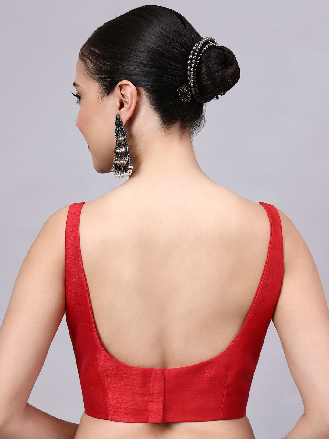 Red Princess Cut Dupion Silk Blouse for Women