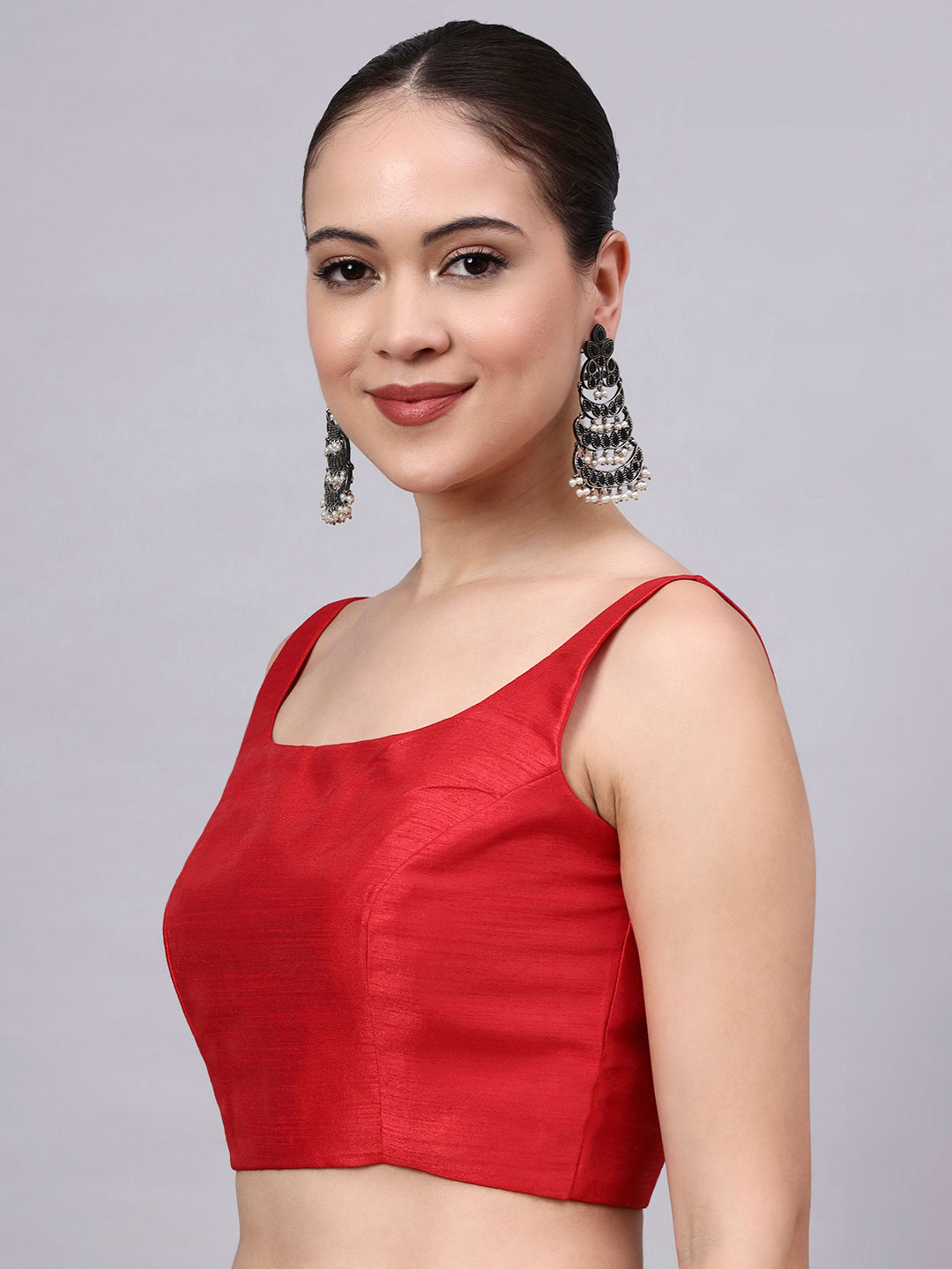 Red Princess Cut Dupion Silk Blouse for Women