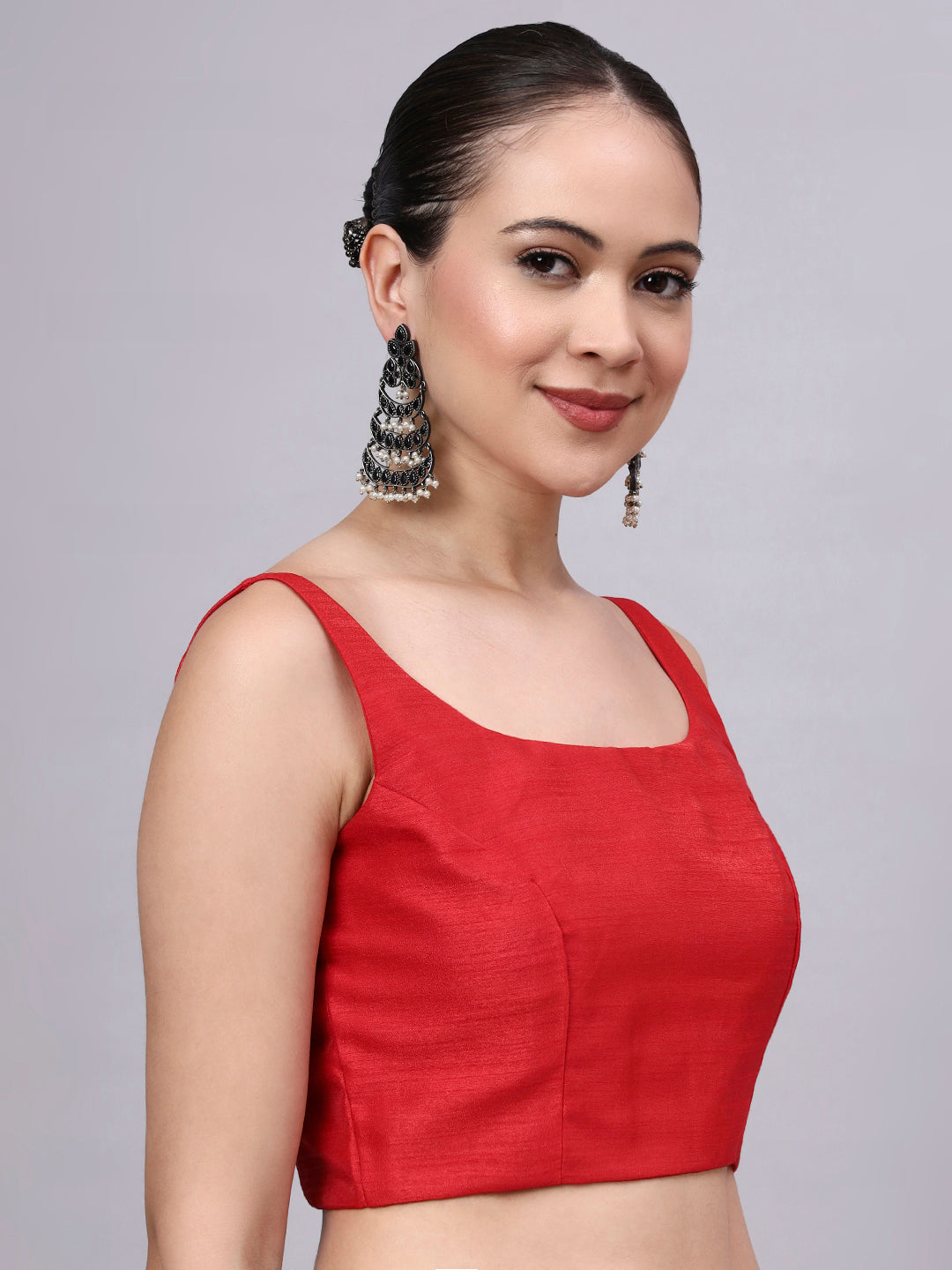 Red Princess Cut Dupion Silk Blouse for Women