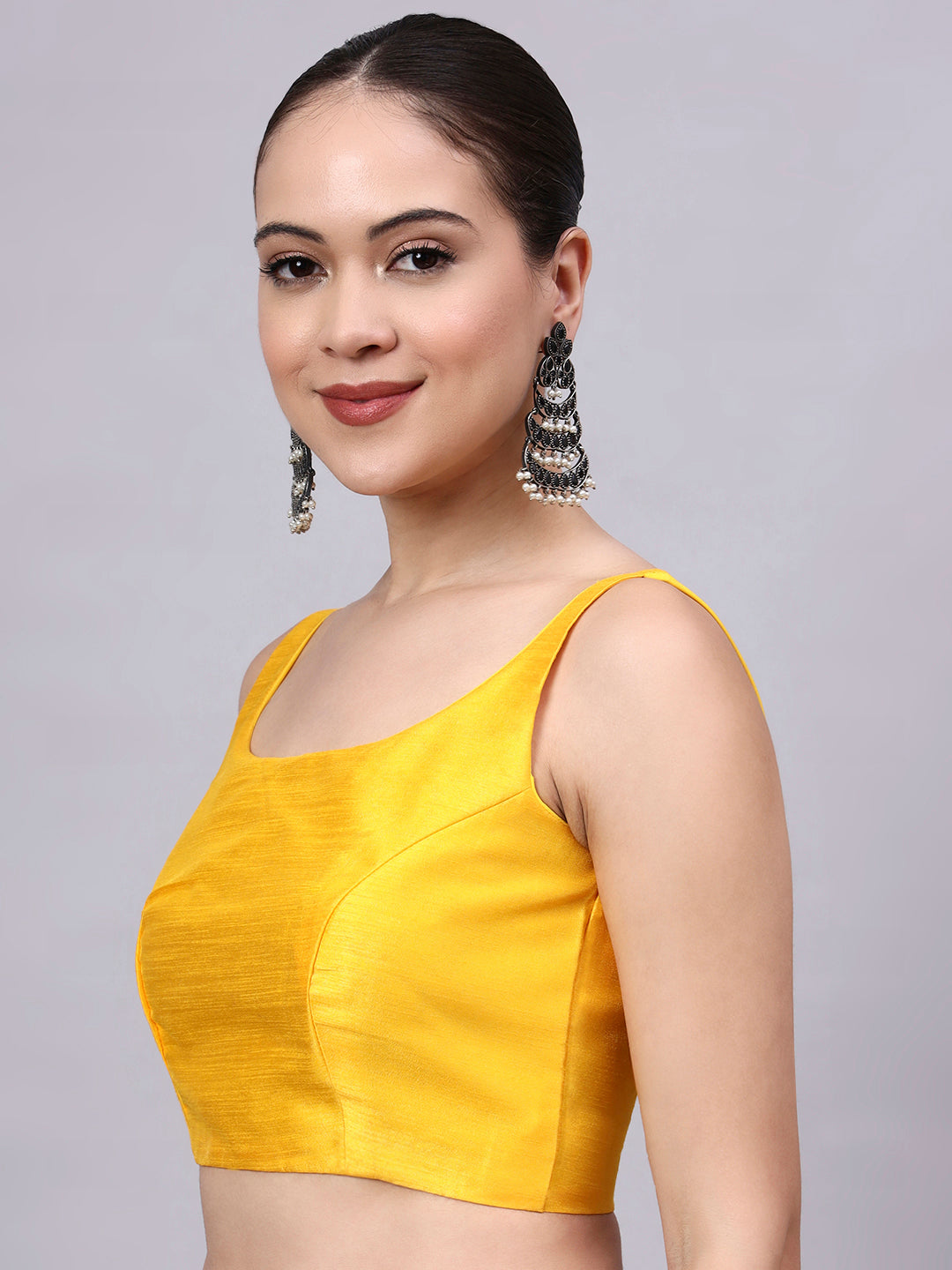 Yellow Princess Cut Dupion Silk Blouse for Women