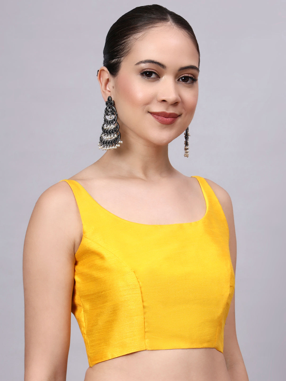 Yellow Princess Cut Dupion Silk Blouse for Women
